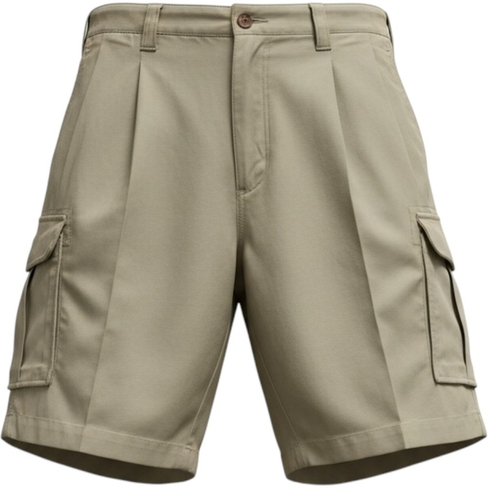 Tommy Bahama 100% Silk Vintage Pleated Cargo Shorts Khaki Green Relaxed Size 34